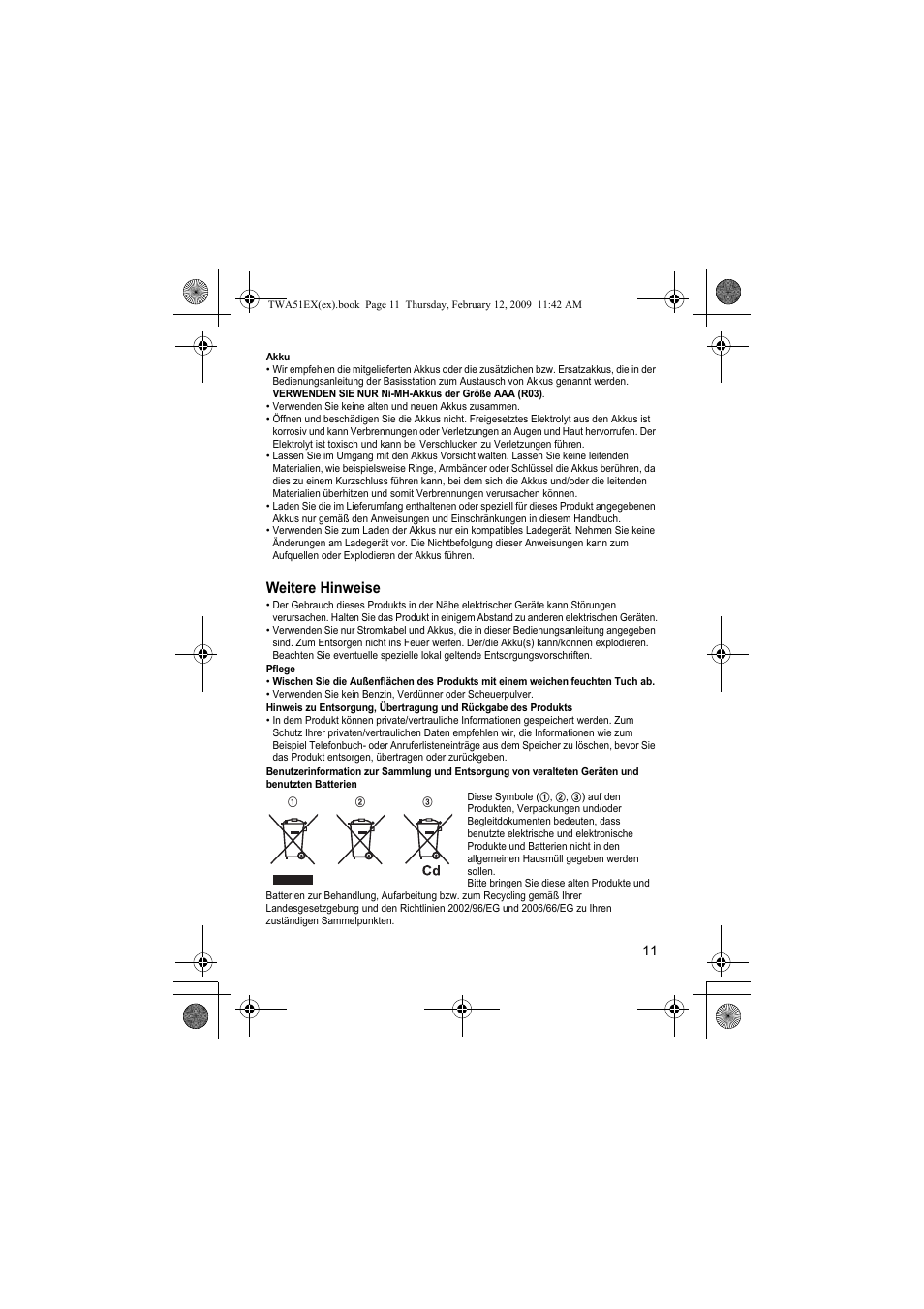 Weitere hinweise | Panasonic KXTWA51EX User Manual | Page 11 / 44