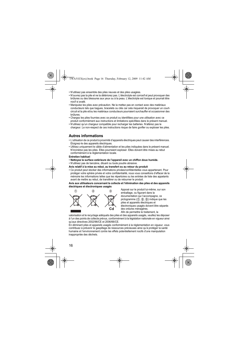 Autres informations | Panasonic KXTWA51EX User Manual | Page 16 / 44
