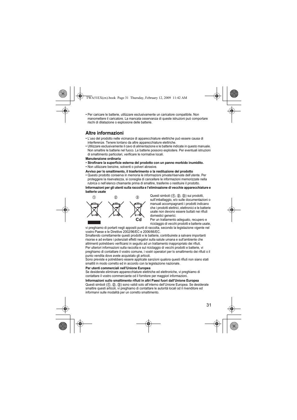 Altre informazioni | Panasonic KXTWA51EX User Manual | Page 31 / 44