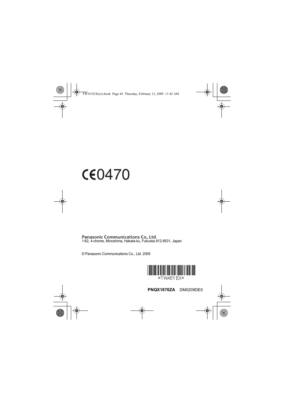 Panasonic KXTWA51EX User Manual | Page 44 / 44