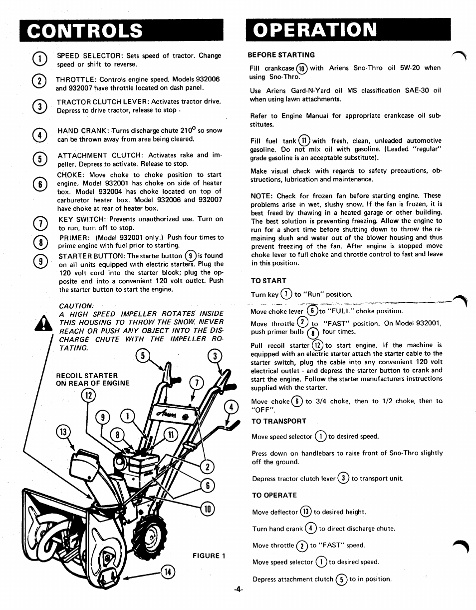 Controls operation | Ariens SNO- THROS 932007 User Manual | Page 4 / 12
