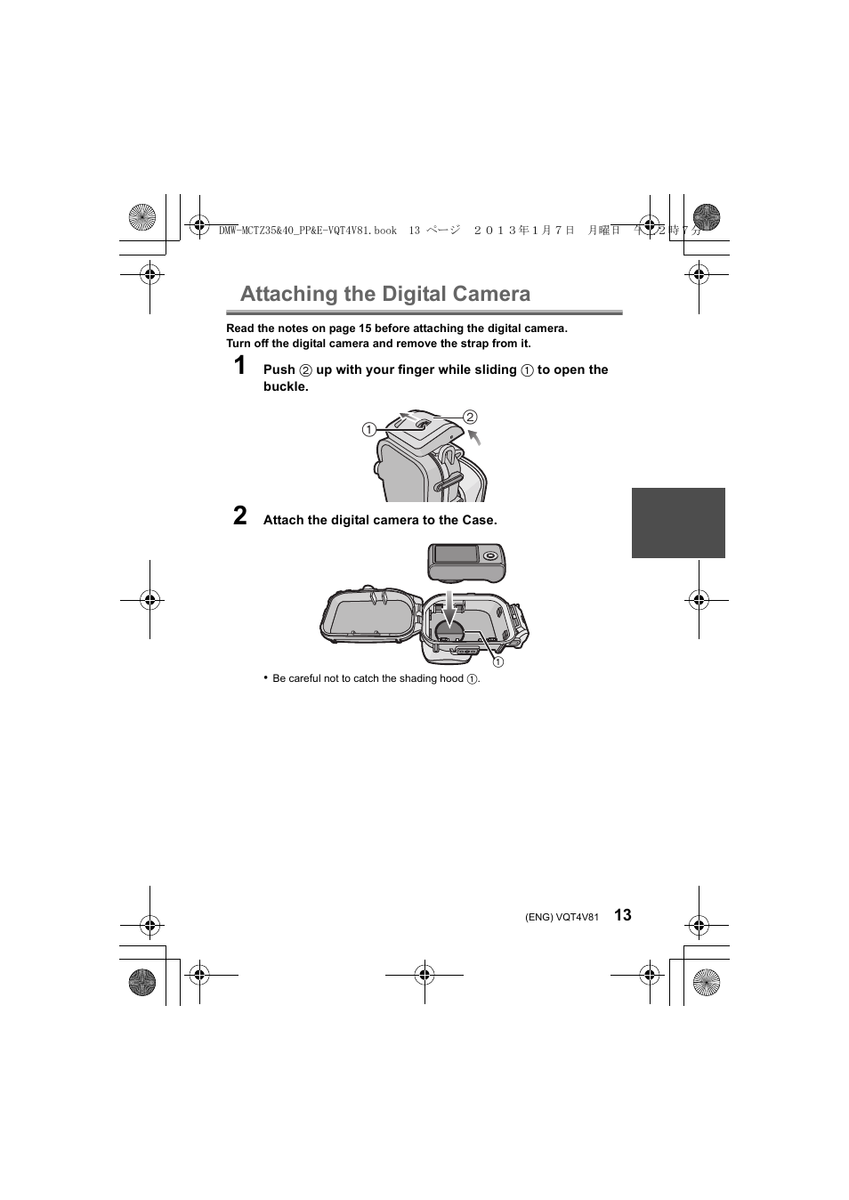 Attaching the digital camera | Panasonic DMWMCTZ40PP User Manual | Page 13 / 160