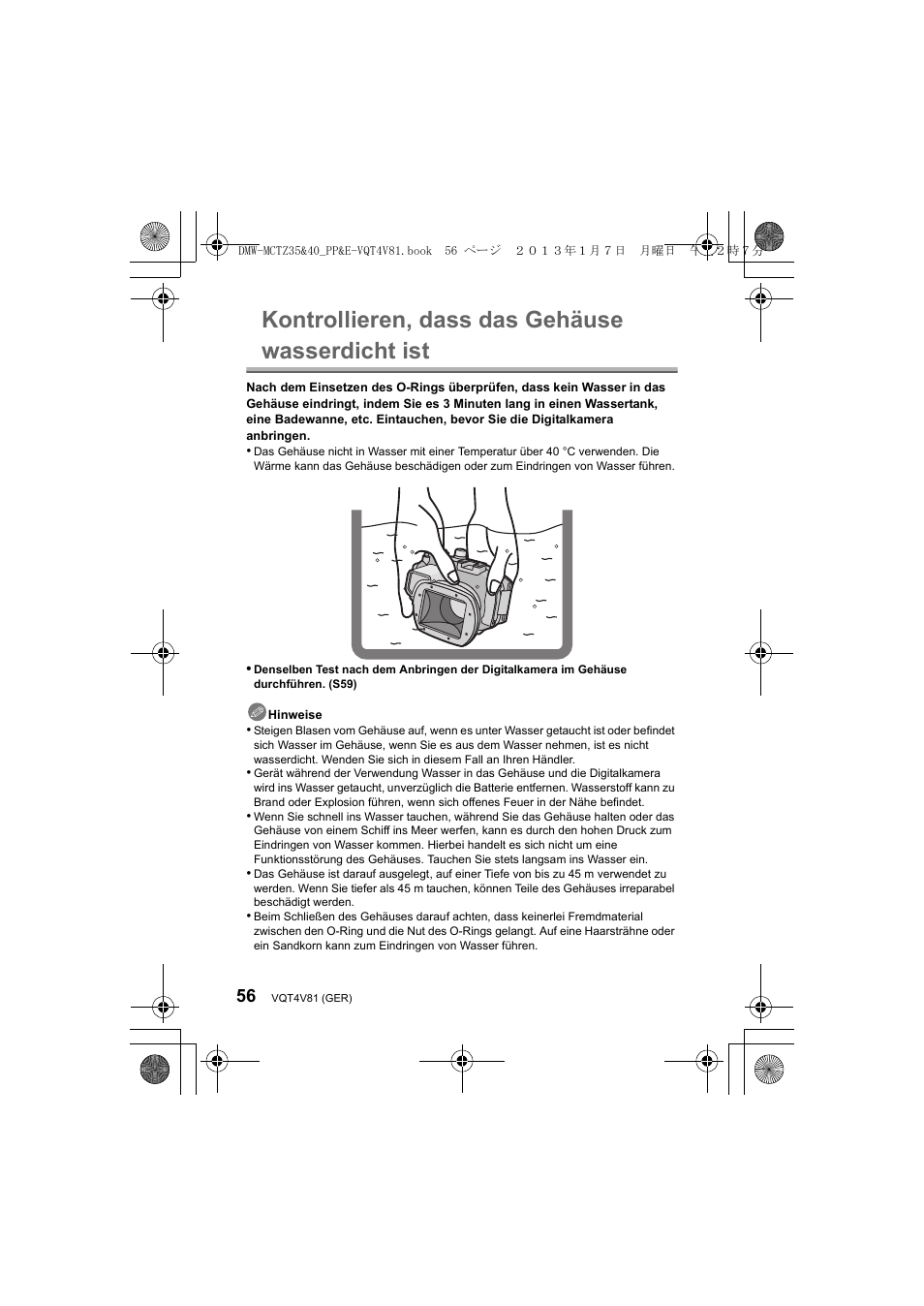Kontrollieren, dass das gehäuse wasserdicht ist | Panasonic DMWMCTZ40PP User Manual | Page 56 / 160