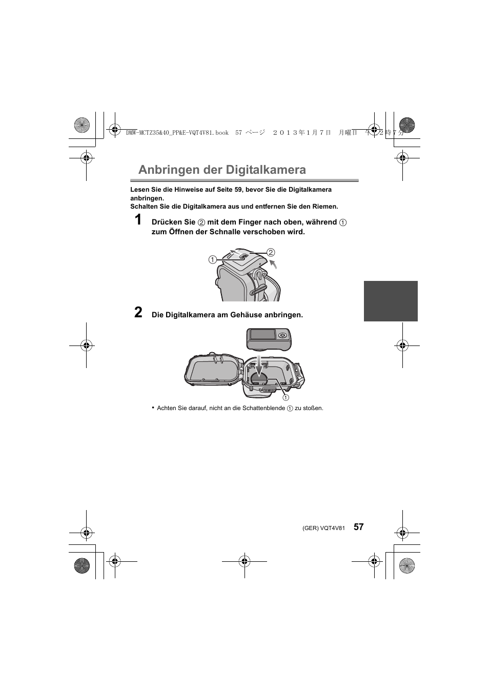 Anbringen der digitalkamera | Panasonic DMWMCTZ40PP User Manual | Page 57 / 160