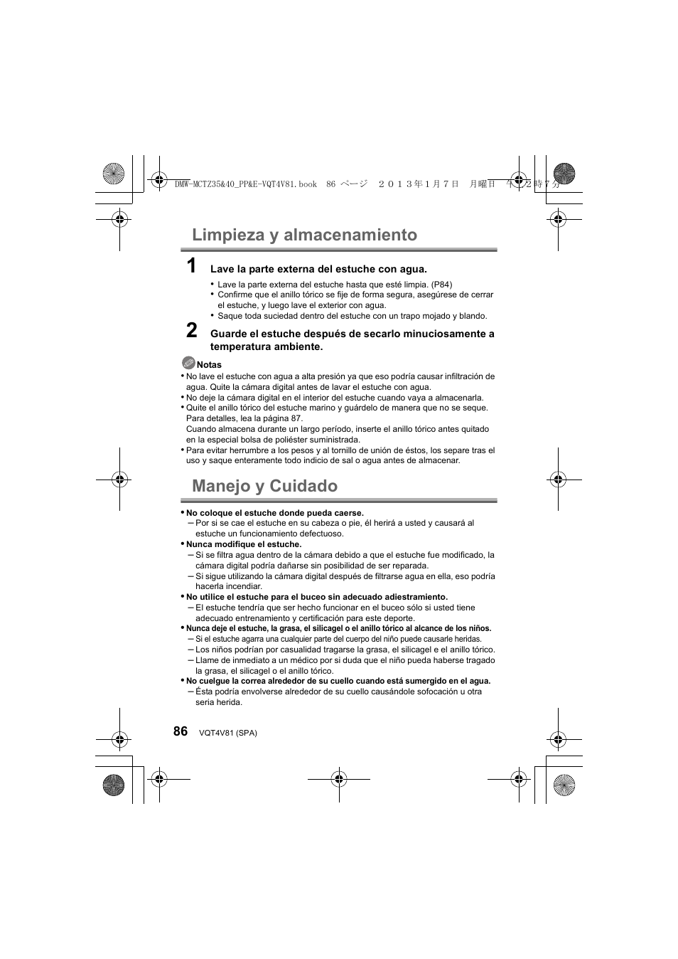 Limpieza y almacenamiento, Manejo y cuidado | Panasonic DMWMCTZ40PP User Manual | Page 86 / 160