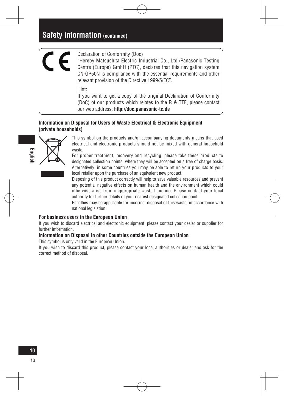 Safety information | Panasonic CNGP50N User Manual | Page 10 / 336