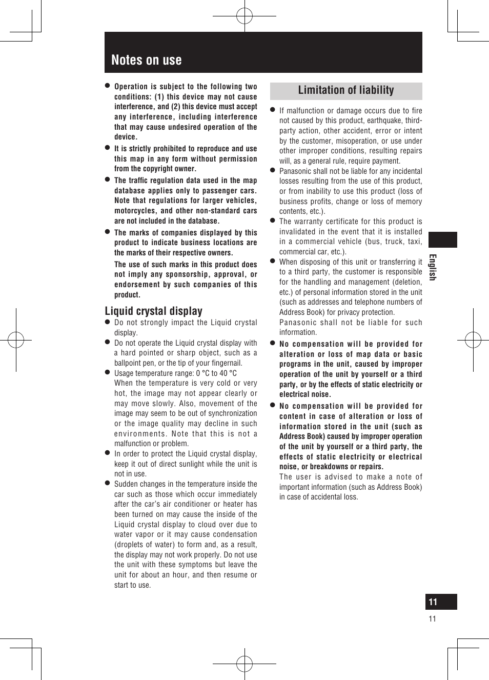 Liquid crystal display, Limitation of liability | Panasonic CNGP50N User Manual | Page 11 / 336