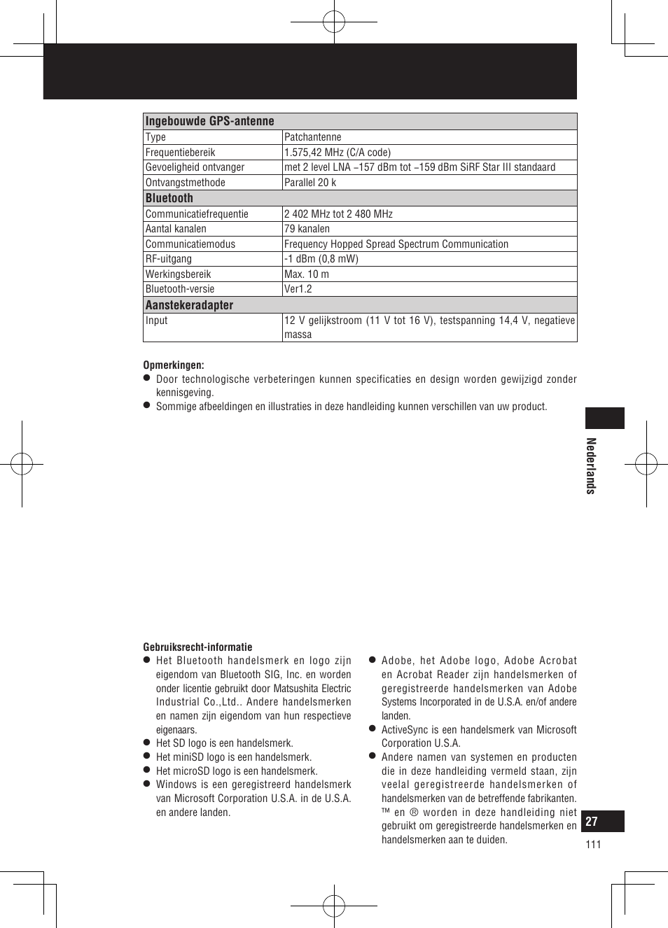 Specificaties | Panasonic CNGP50N User Manual | Page 111 / 336