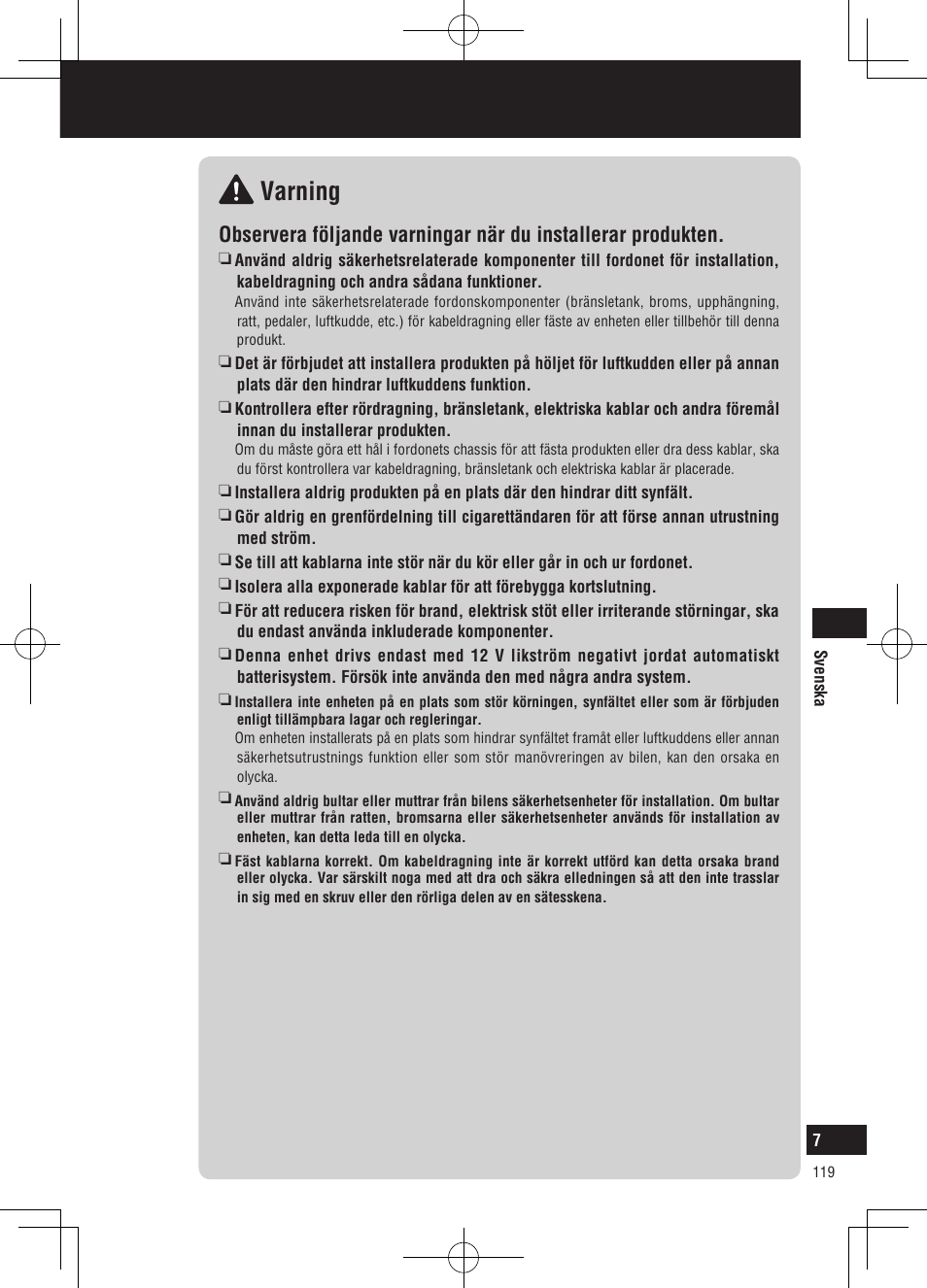 Säkerhetsinformation, Varning | Panasonic CNGP50N User Manual | Page 119 / 336