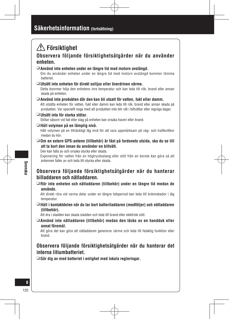 Säkerhetsinformation, Försiktighet | Panasonic CNGP50N User Manual | Page 120 / 336