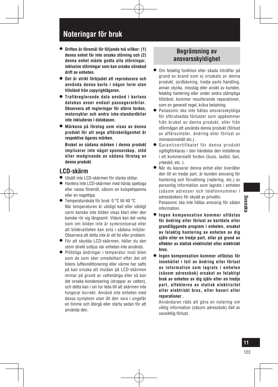 Lcd-skärm, Begränsning av ansvarsskyldighet | Panasonic CNGP50N User Manual | Page 123 / 336