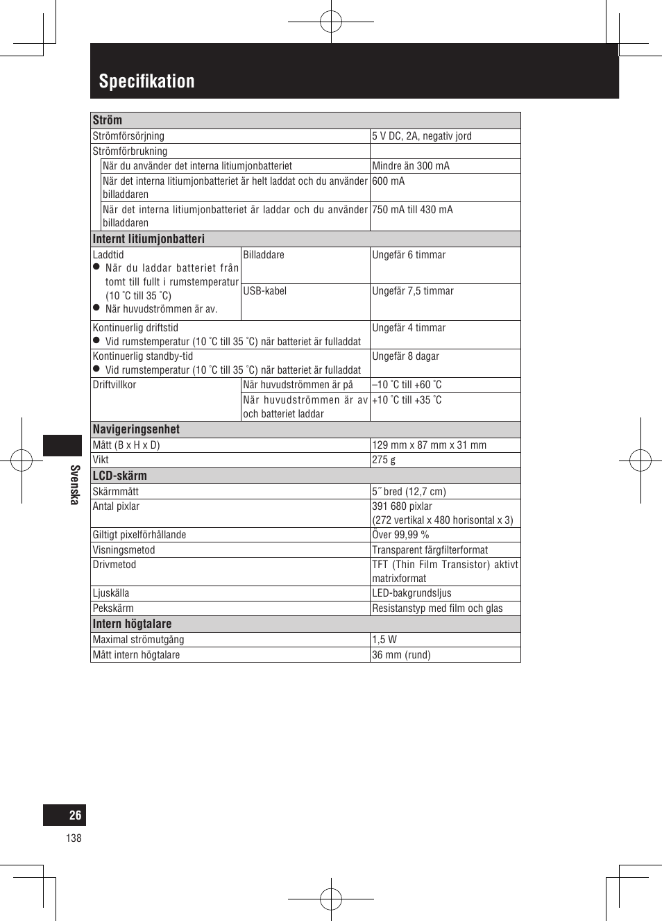 Specifikation | Panasonic CNGP50N User Manual | Page 138 / 336