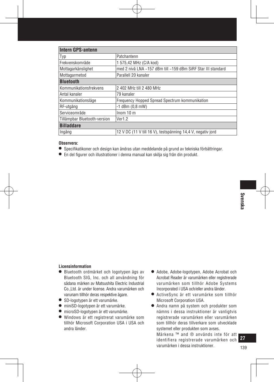 Specifikation | Panasonic CNGP50N User Manual | Page 139 / 336