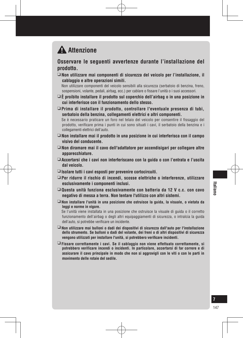 Informazioni per la sicurezza, Attenzione | Panasonic CNGP50N User Manual | Page 147 / 336