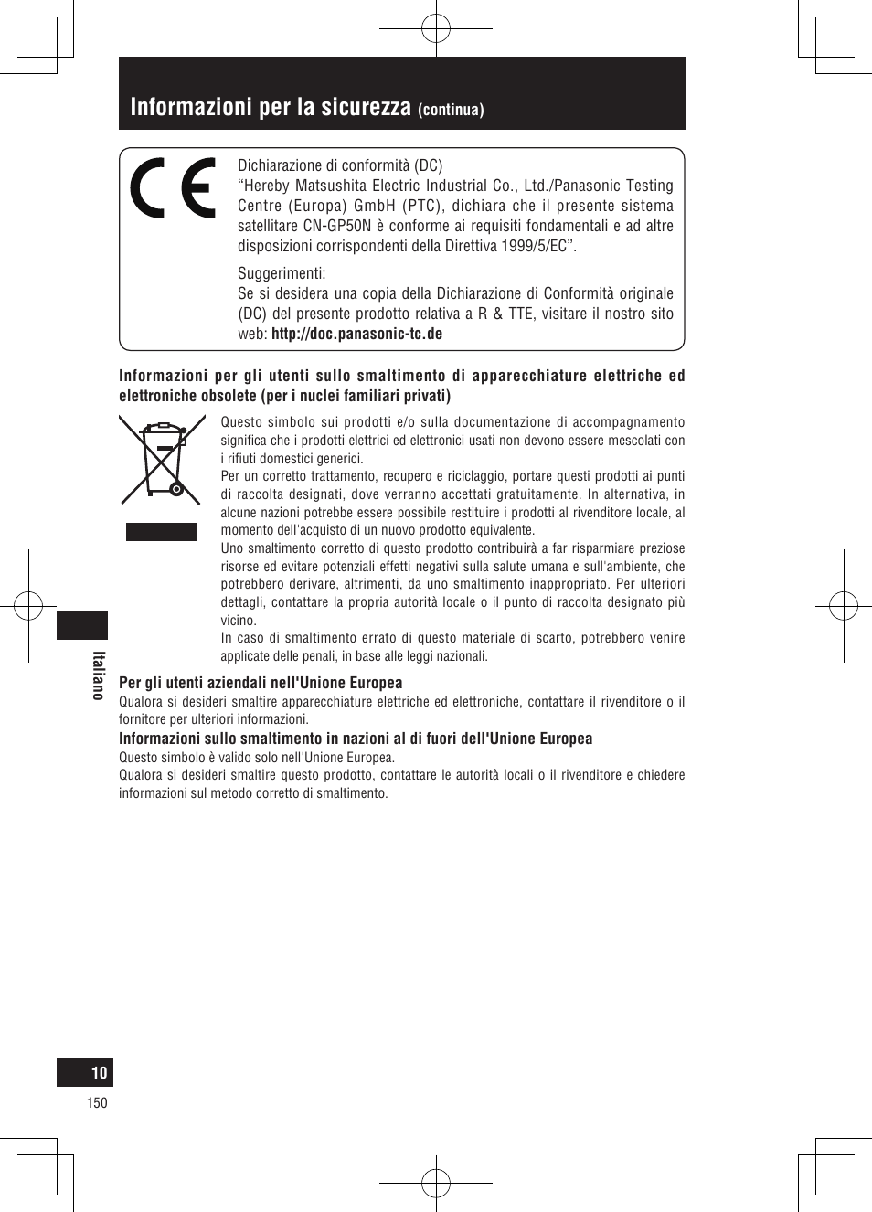 Informazioni per la sicurezza | Panasonic CNGP50N User Manual | Page 150 / 336