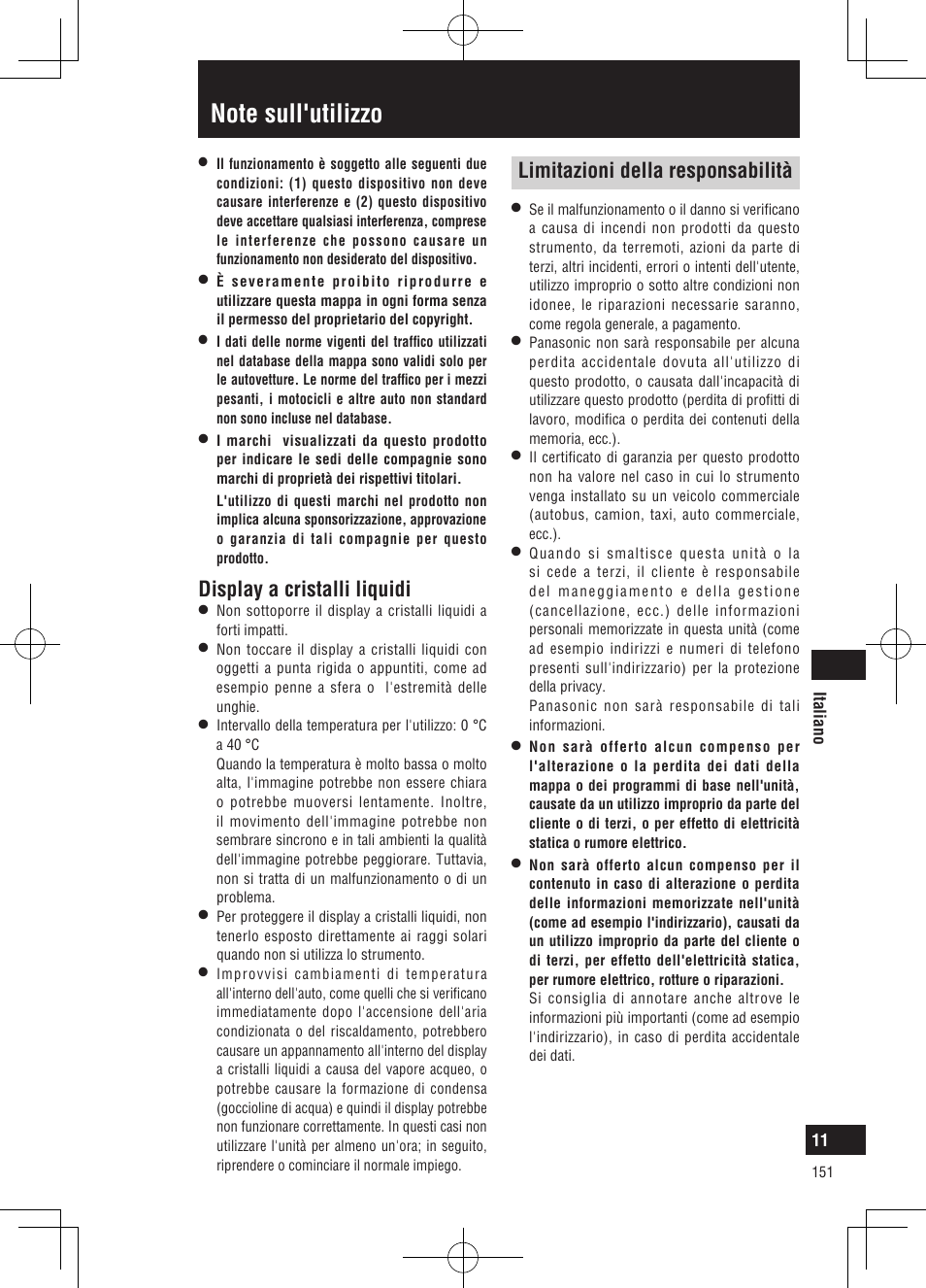 Display a cristalli liquidi, Limitazioni della responsabilità | Panasonic CNGP50N User Manual | Page 151 / 336