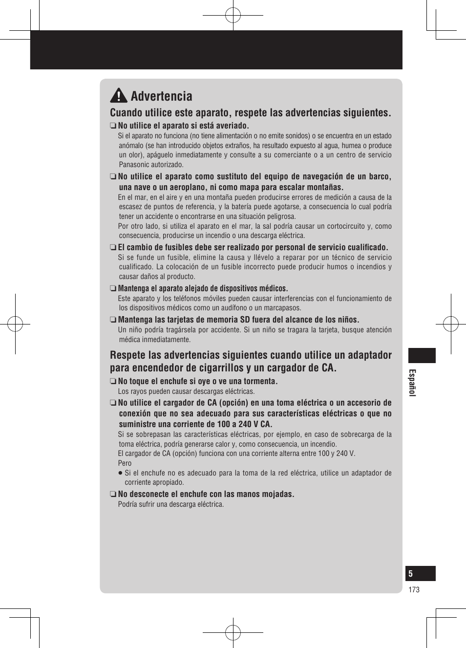 Advertencia, Información de seguridad | Panasonic CNGP50N User Manual | Page 173 / 336