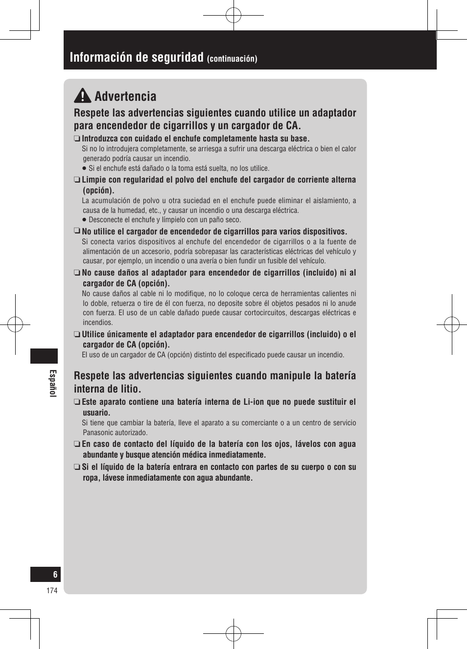 Advertencia, Información de seguridad | Panasonic CNGP50N User Manual | Page 174 / 336