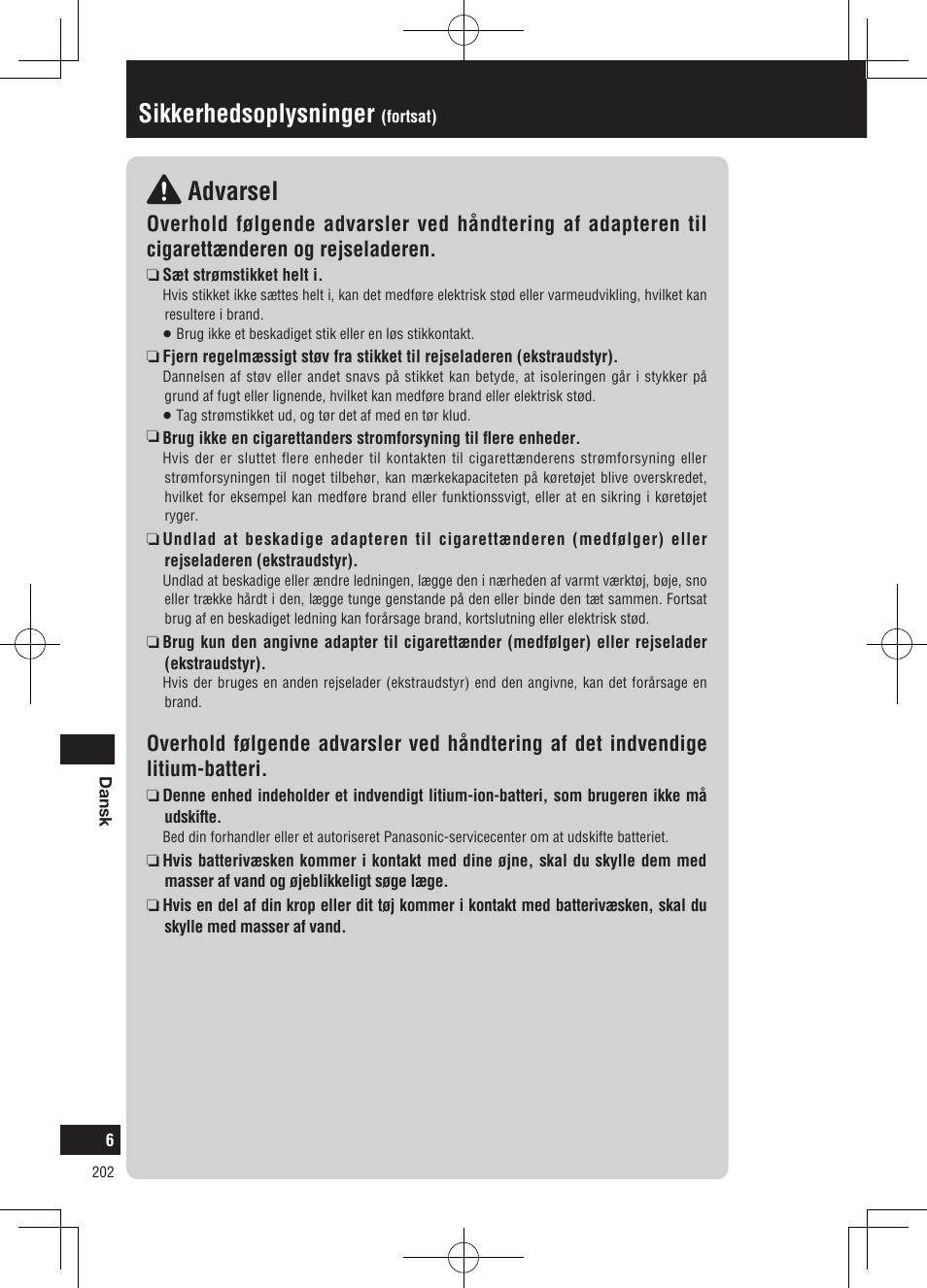 Advarsel, Sikkerhedsoplysninger | Panasonic CNGP50N User Manual | Page 202 / 336