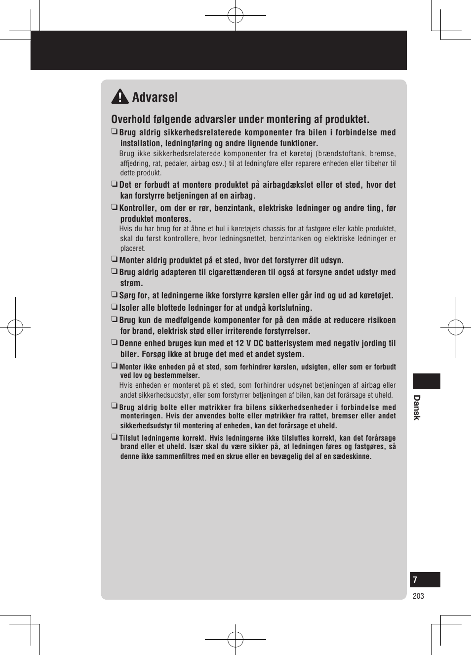 Sikkerhedsoplysninger, Advarsel | Panasonic CNGP50N User Manual | Page 203 / 336