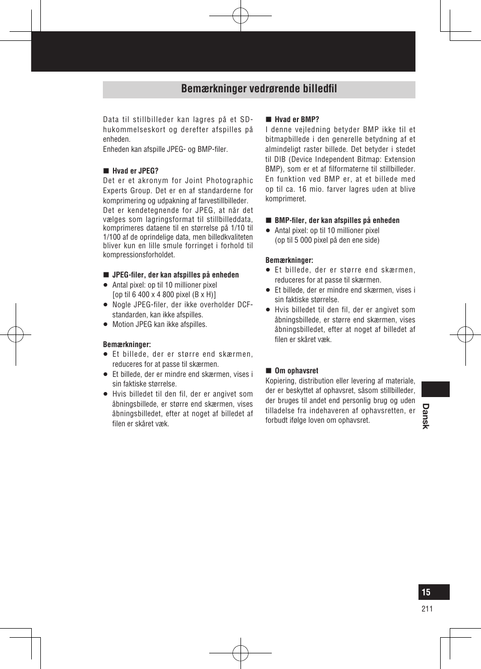 Bemærkninger vedrørende brug, Bemærkninger vedrørende billedfil | Panasonic CNGP50N User Manual | Page 211 / 336