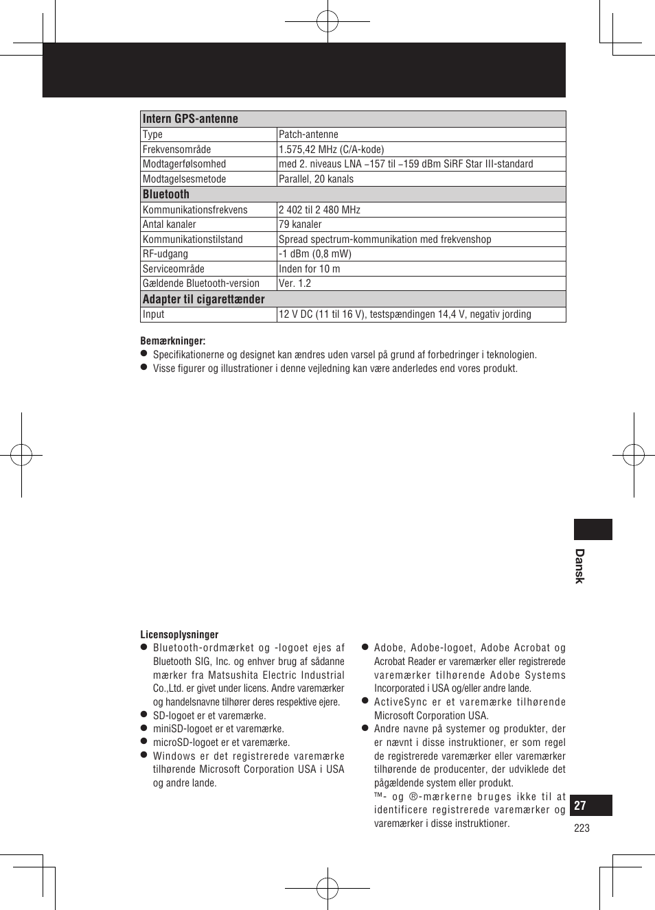 Specifikationer | Panasonic CNGP50N User Manual | Page 223 / 336