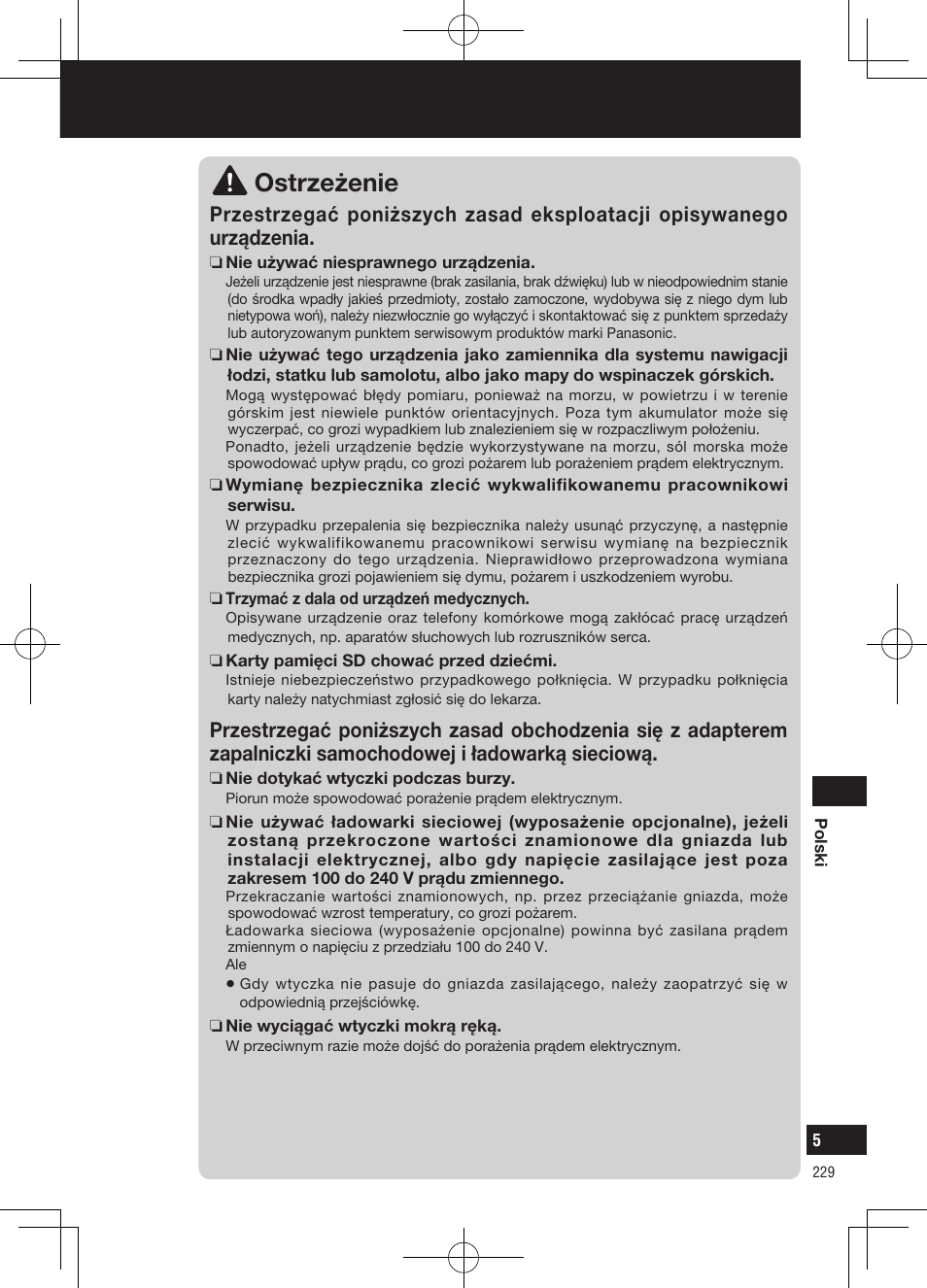 Ostrzeżenie, Informacje dotyczące bezpieczeństwa | Panasonic CNGP50N User Manual | Page 229 / 336