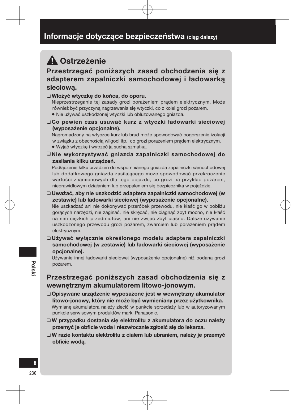 Ostrzeżenie, Informacje dotyczące bezpieczeństwa | Panasonic CNGP50N User Manual | Page 230 / 336