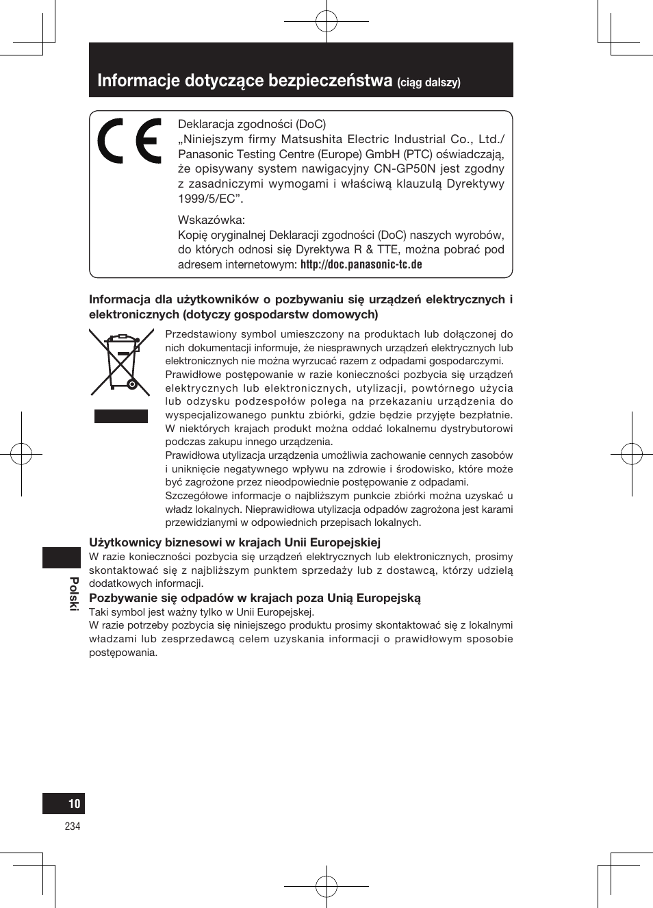 Informacje dotyczące bezpieczeństwa | Panasonic CNGP50N User Manual | Page 234 / 336