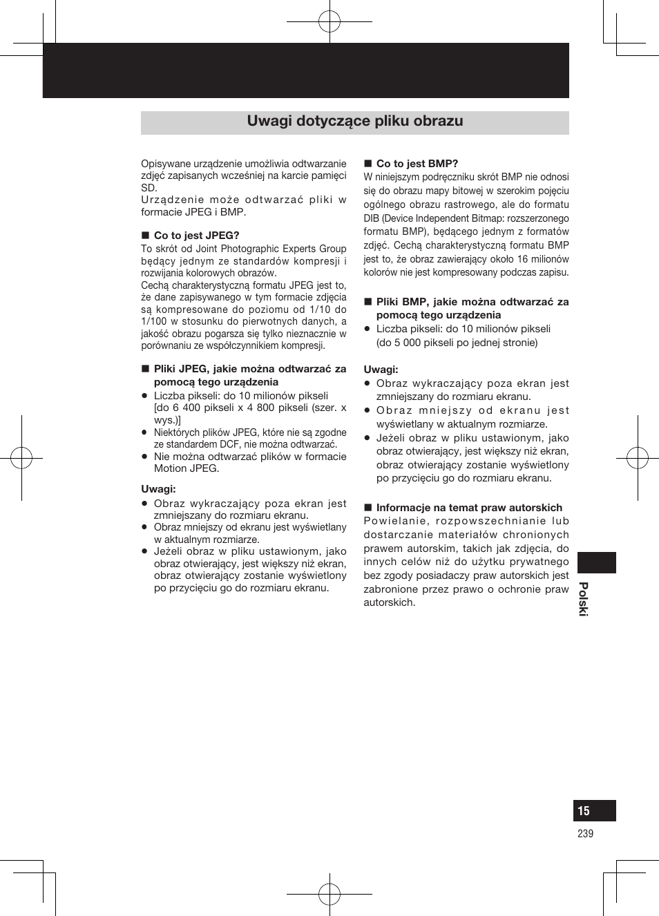 Uwagi dotyczące eksploatacji, Uwagi dotyczące pliku obrazu | Panasonic CNGP50N User Manual | Page 239 / 336