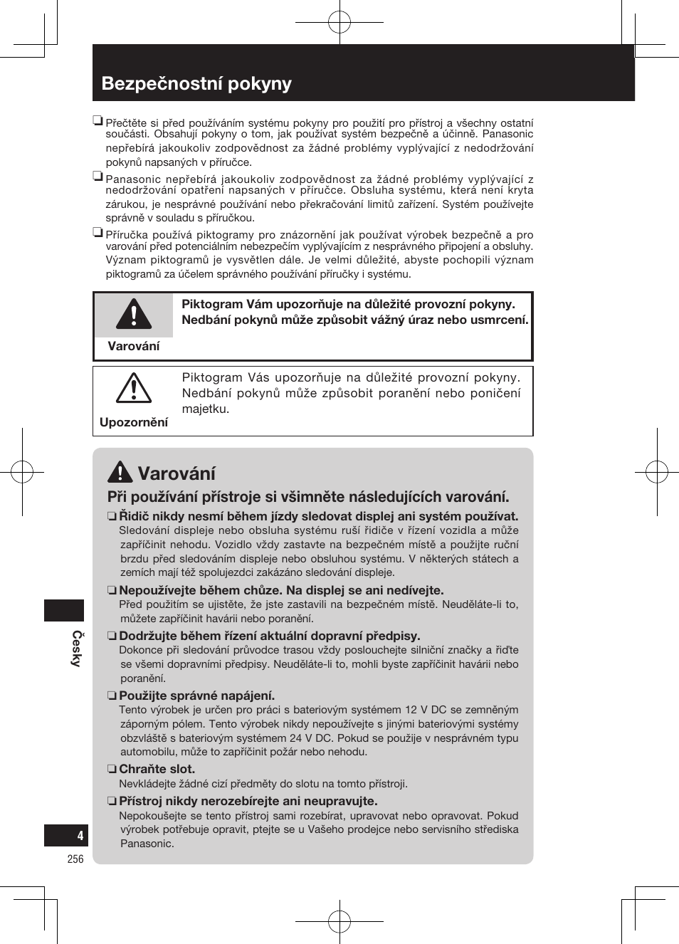 Bezpečnostní pokyny varování | Panasonic CNGP50N User Manual | Page 256 / 336