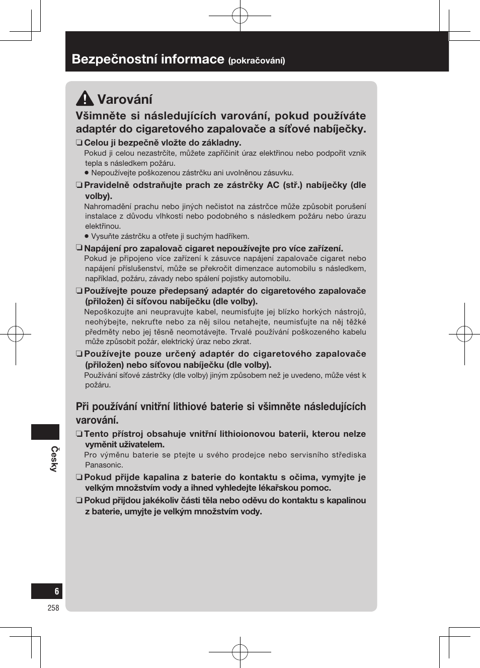 Varování, Bezpečnostní informace | Panasonic CNGP50N User Manual | Page 258 / 336