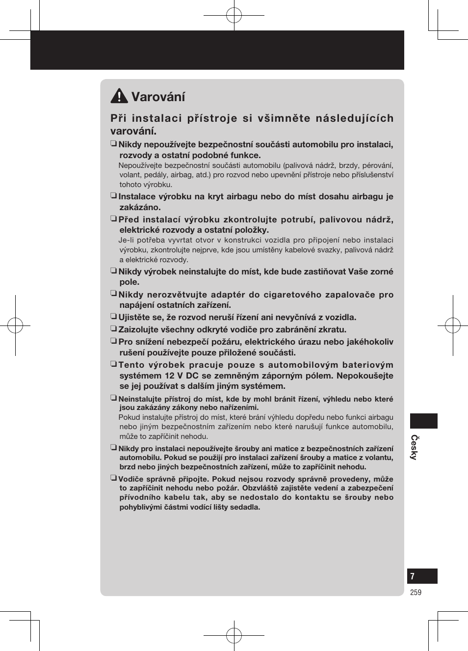 Bezpečnostní informace, Varování | Panasonic CNGP50N User Manual | Page 259 / 336