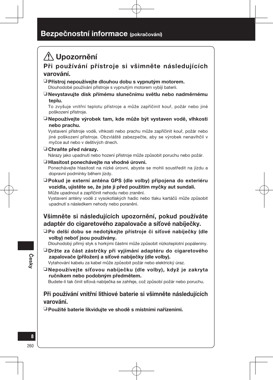 Bezpečnostní informace, Upozornění | Panasonic CNGP50N User Manual | Page 260 / 336