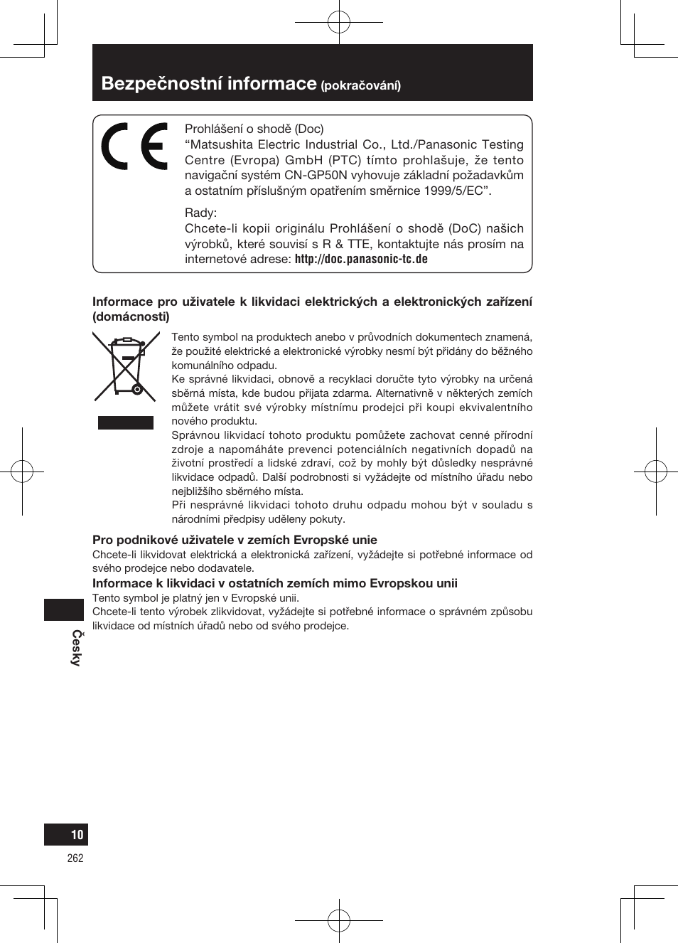 Bezpečnostní informace | Panasonic CNGP50N User Manual | Page 262 / 336