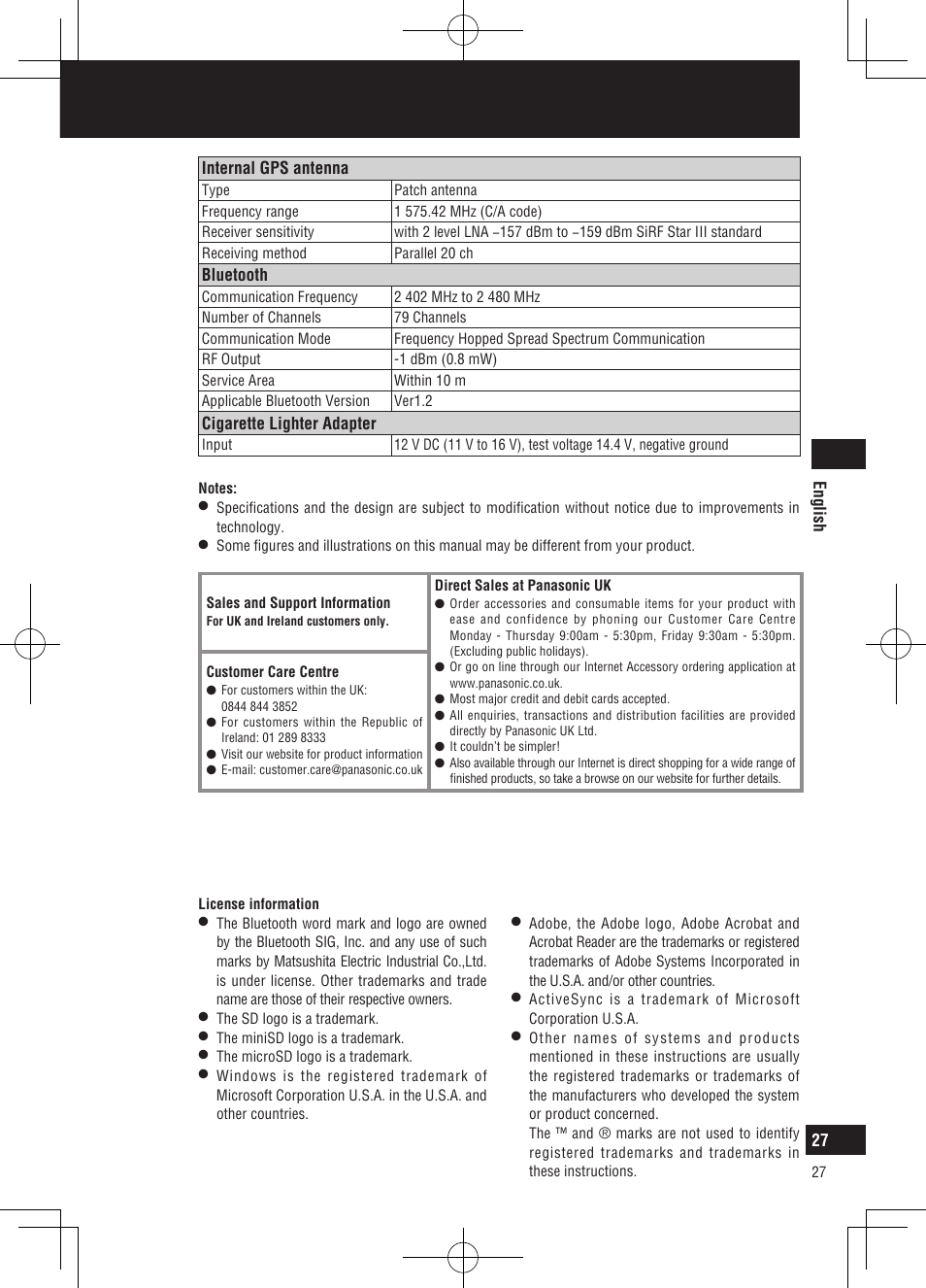 Specification | Panasonic CNGP50N User Manual | Page 27 / 336