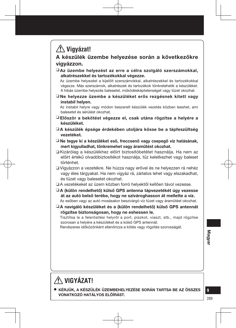 Vigyázat, Biztonsági tudnivalók (folytatás) | Panasonic CNGP50N User Manual | Page 289 / 336