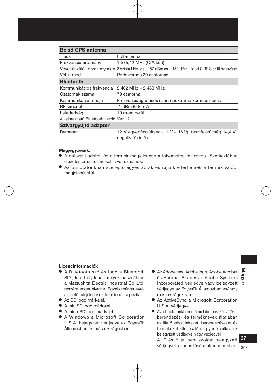 Műszaki adatok | Panasonic CNGP50N User Manual | Page 307 / 336