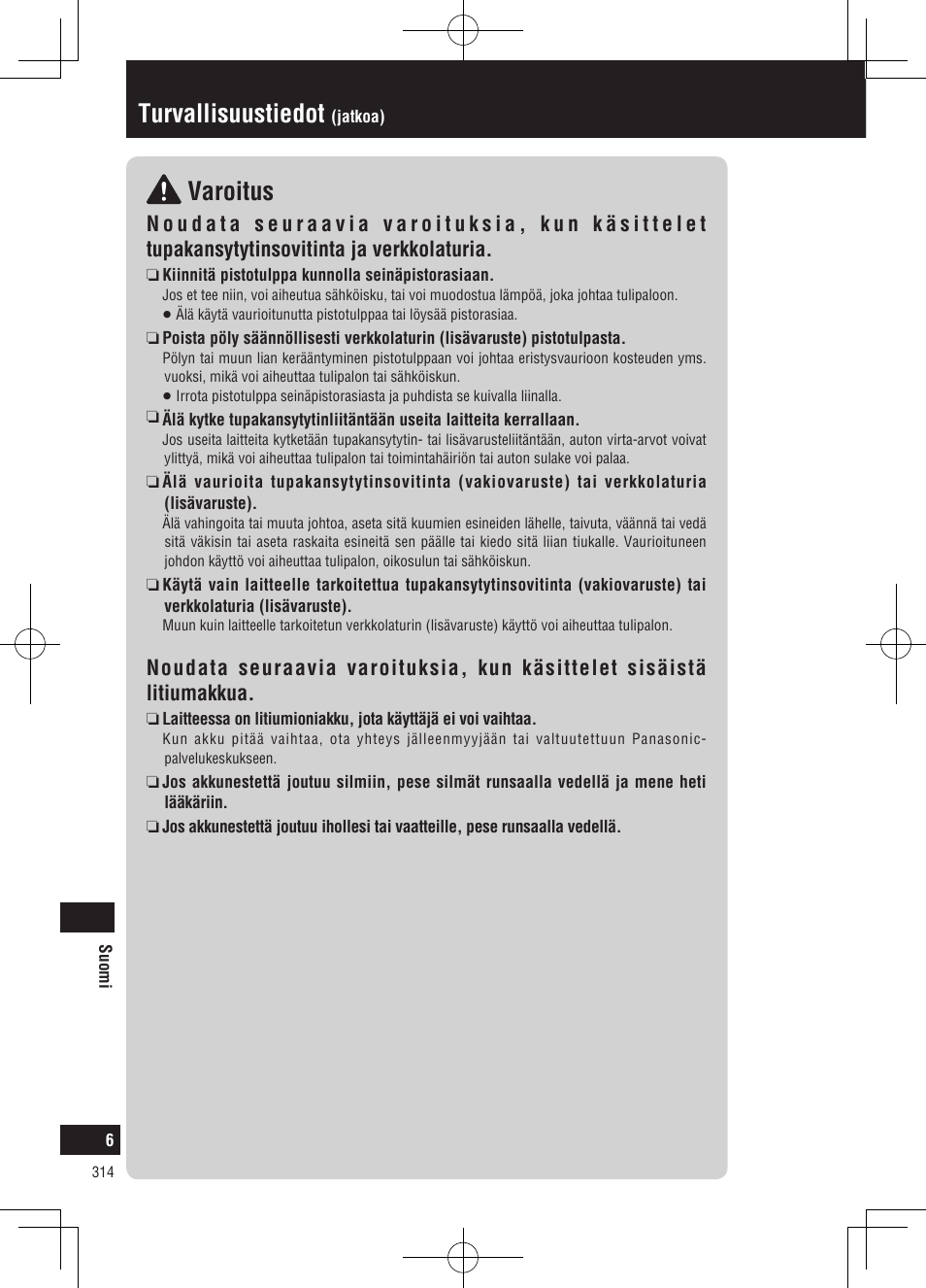 Varoitus, Turvallisuustiedot | Panasonic CNGP50N User Manual | Page 314 / 336