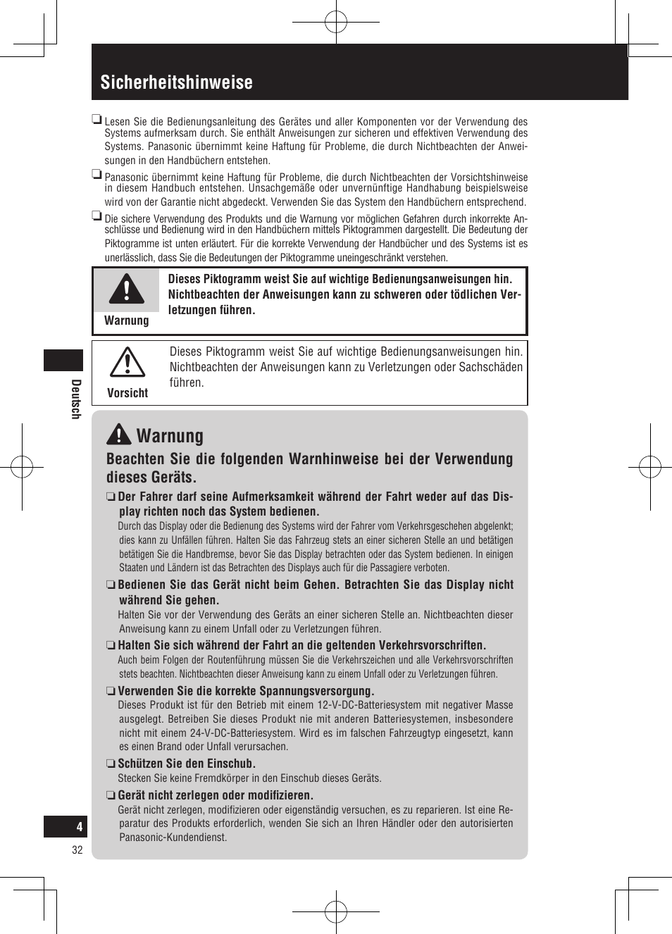 Sicherheitshinweise warnung | Panasonic CNGP50N User Manual | Page 32 / 336