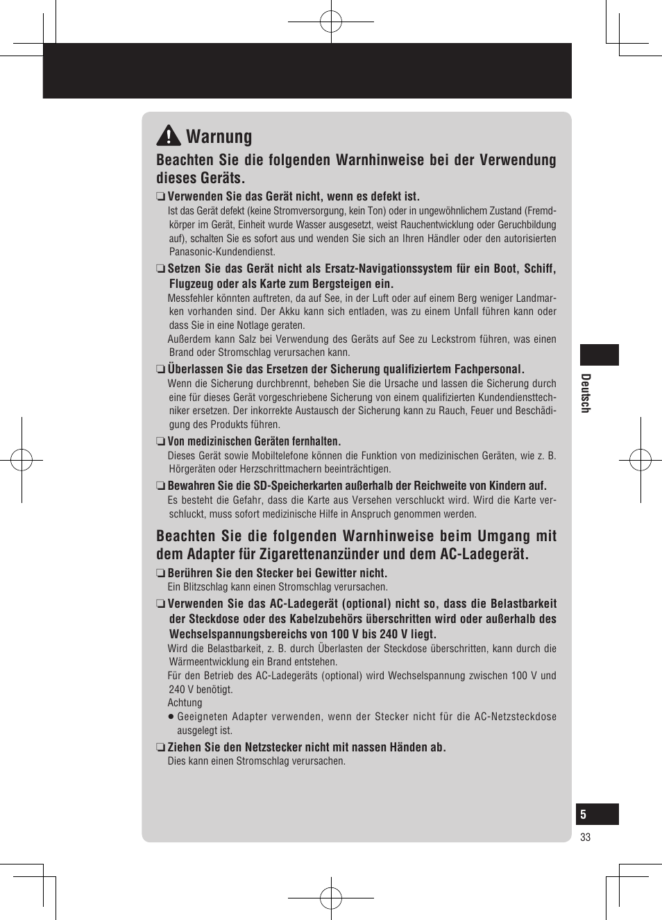 Warnung, Sicherheitshinweise | Panasonic CNGP50N User Manual | Page 33 / 336