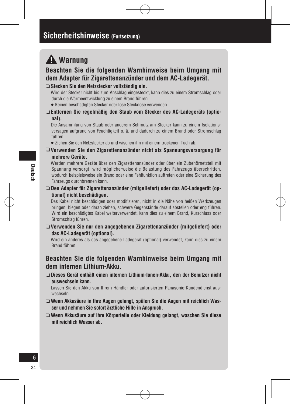 Warnung, Sicherheitshinweise | Panasonic CNGP50N User Manual | Page 34 / 336
