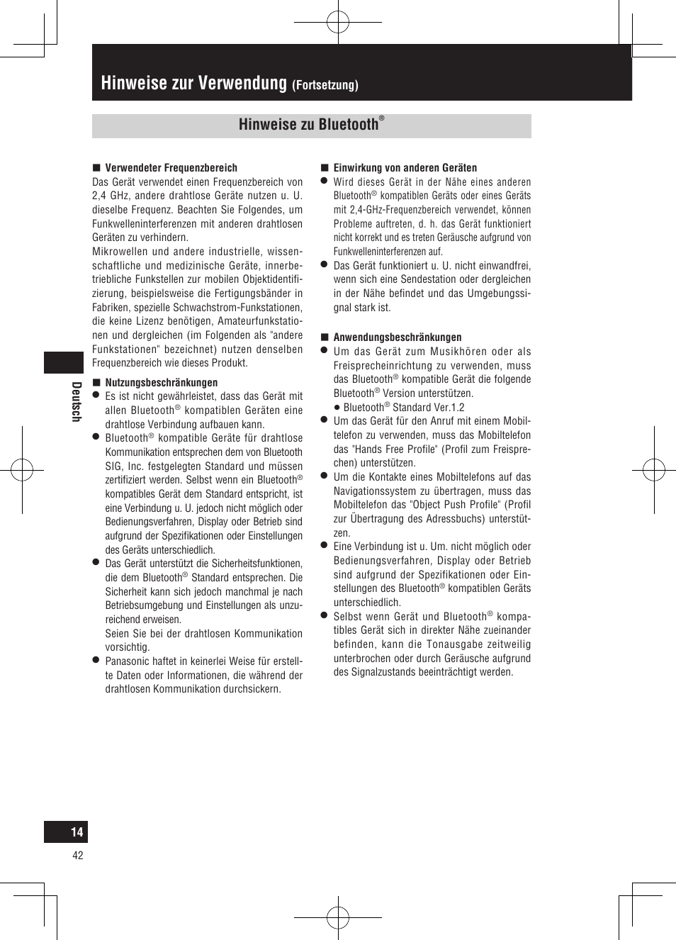 Hinweise zur verwendung, Hinweise zu bluetooth | Panasonic CNGP50N User Manual | Page 42 / 336