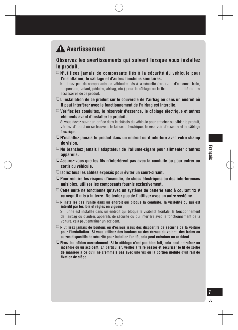 Informations relatives à la sécurité, Avertissement | Panasonic CNGP50N User Manual | Page 63 / 336