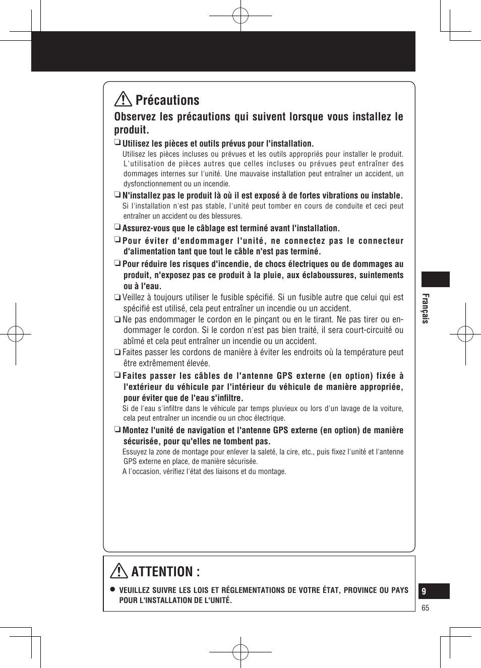 Précautions, Attention, Informations relatives à la sécurité | Panasonic CNGP50N User Manual | Page 65 / 336