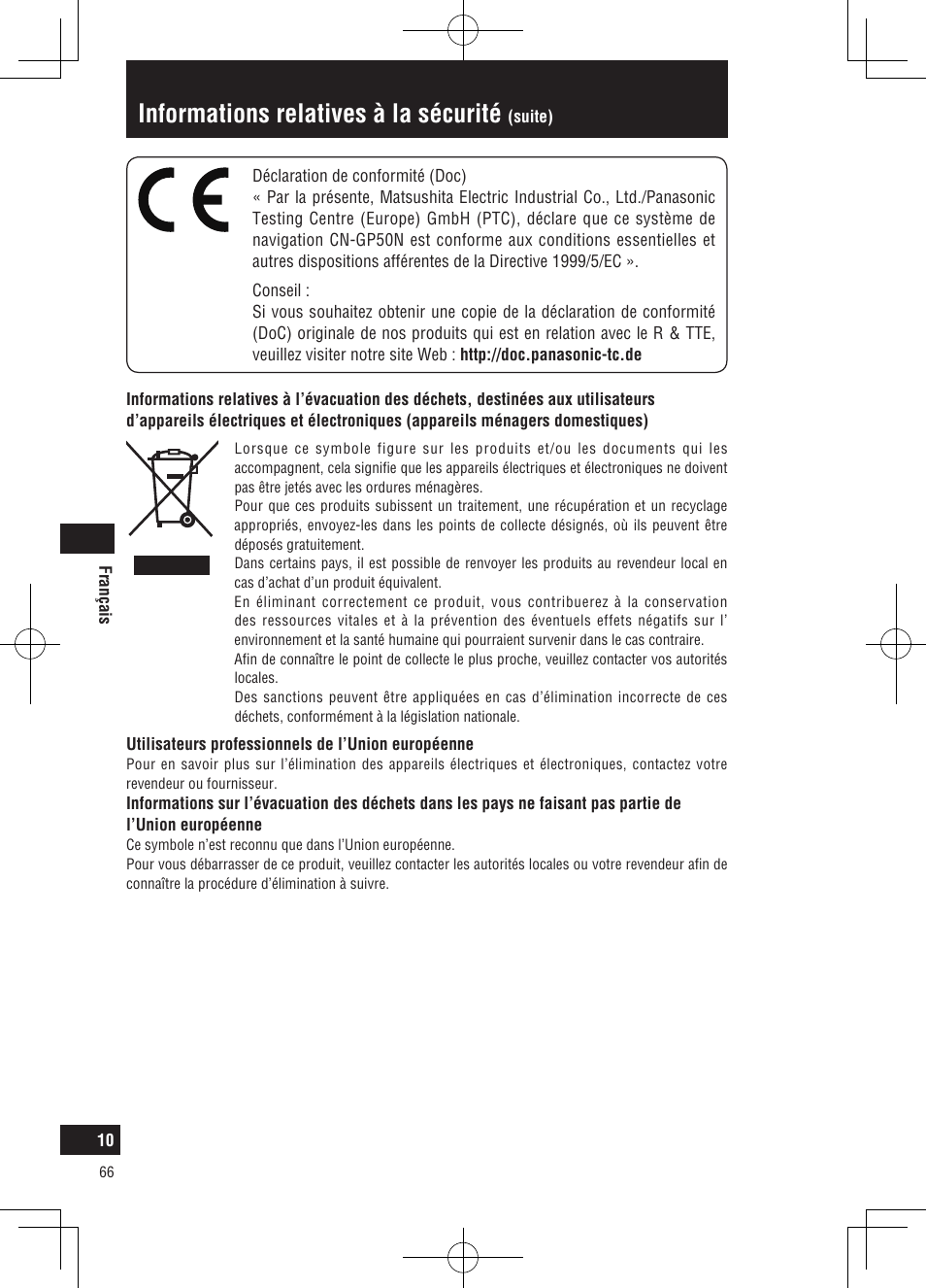 Informations relatives à la sécurité | Panasonic CNGP50N User Manual | Page 66 / 336