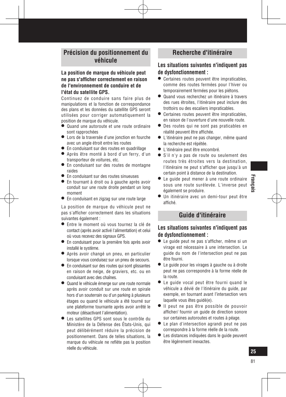 Qu'est-ce qu'un système de navigation, Précision du positionnement du véhicule, Recherche d'itinéraire | Guide d'itinéraire | Panasonic CNGP50N User Manual | Page 81 / 336