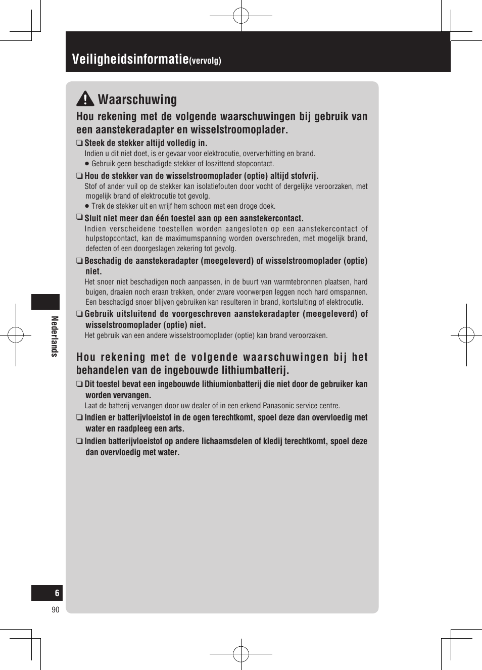 Waarschuwing, Veiligheidsinformatie | Panasonic CNGP50N User Manual | Page 90 / 336