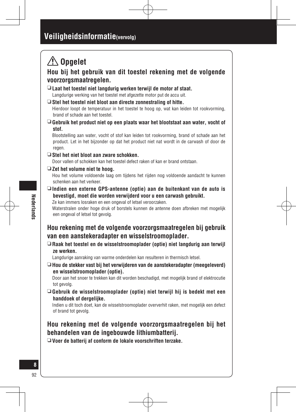 Veiligheidsinformatie, Opgelet | Panasonic CNGP50N User Manual | Page 92 / 336