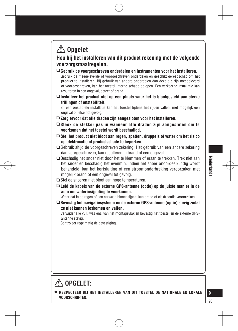Opgelet, Veiligheidsinformatie | Panasonic CNGP50N User Manual | Page 93 / 336